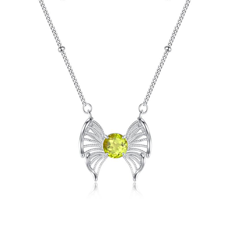 Butterfly Natural Crystal Stone Pendant S925 Sterling Silver Necklace Women's High-end Peridot New Chinese Jewelry Fashion Gift