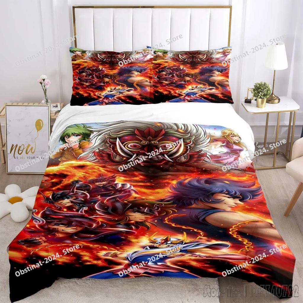 Admire Saint Seiya Pattern Bedding Set Printed Bed Set Duvet Cover Sheet Pillowcase Bed Soft Quilt Cover Full Queen King Size
