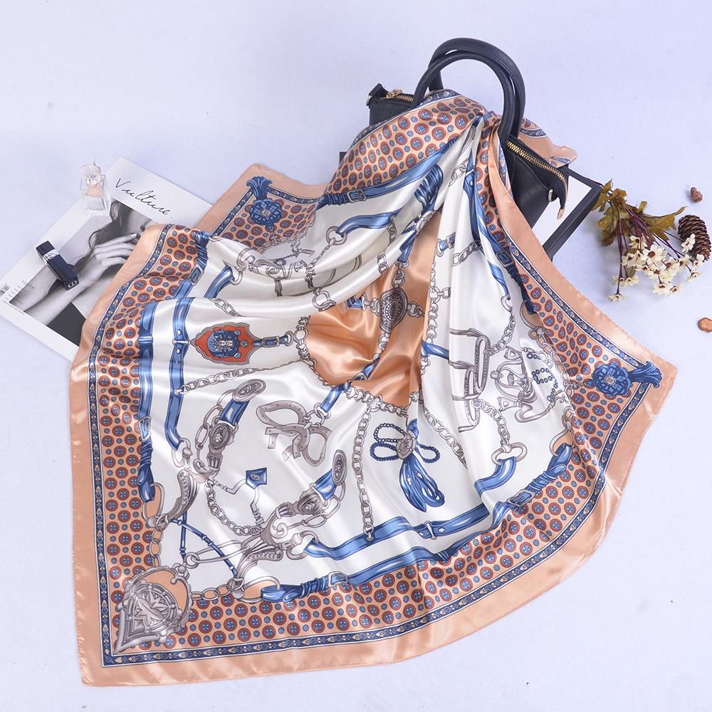 

Высококачественные роскошные шелковые шарфы, повязка на голову, шарфы, шейный шарф для женщин, шелковый шарф с цепочкой, женская декоративная шаль 90*90cm