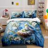 Nest And Parrots Among Blue Blossoms Print Soft Comfortable Duvet Cover Bedding Set Included 1*Duvet Cover 2*Pillowcases