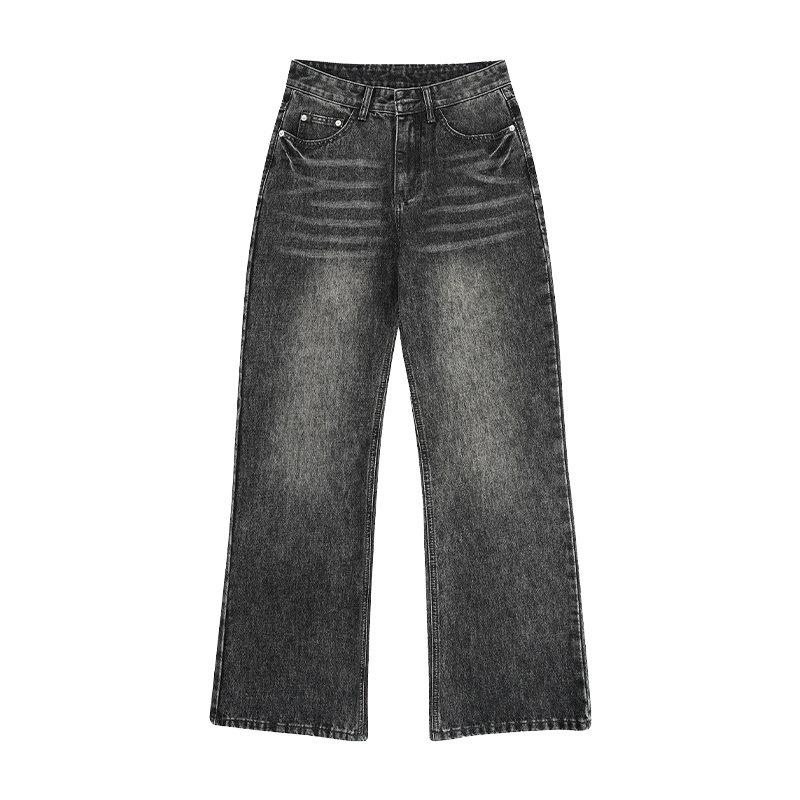 Spring and Summer American Fried Gray Black Beef Lightning Jeans Men's Straight Loose Trousers