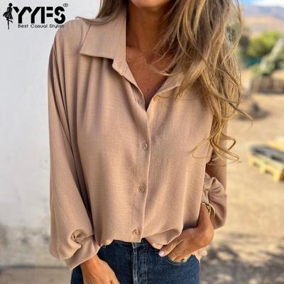 Women's Fashion Casual Fall Winter Solid Color Print Long Sleeve POLO Neck Blouses & Shirts