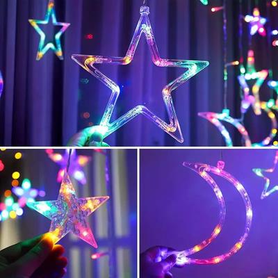 LED Curtain Light Battery Powered Star Moon Fairy String Lights Indoor Outdoor Window Lamp Home Camping Bedroom Christmas Decor