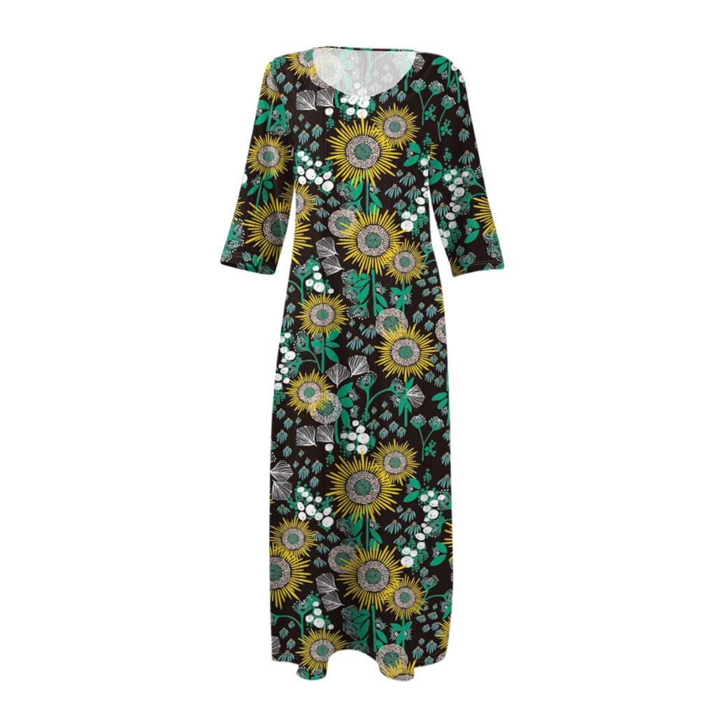 Sukienki Damskie Sukienka Midi z Tuniką w Stylu Vintage z Nadrukiem, z Wcięciem w Talii, Letnia Codzienna Sukienka z Rękawem 3/4