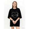 Oversized T Shirt Black Heart Print Wake The Life Graphic Tee Casual Streetwear Fashion Top Women Summer Outfit
