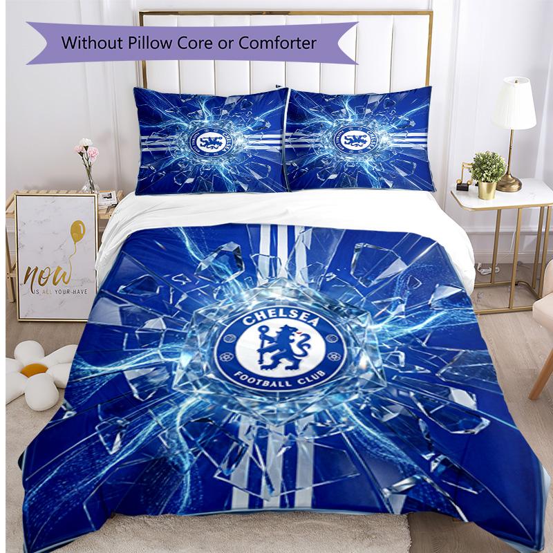 Set Lenzuola 3 Pezzi Stampato Chelsea FC Morbido Delicato sulla Pelle Lavabile Copripiumino e Federe Set Tutte le Stagioni Camera da Letto