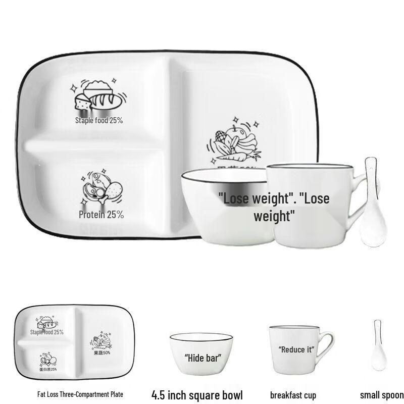 Prato de Refeição Cerâmico Nierxin com 3 Compartimentos para Controle de Porções