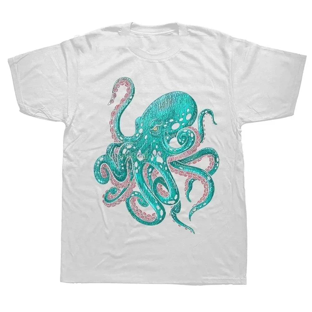 

Retro Octopus Tshirt Marine Biology Green Marine Life Design Crew Neck Tshirt Shortsleeved Tshirt Clothing Casual Y2K S