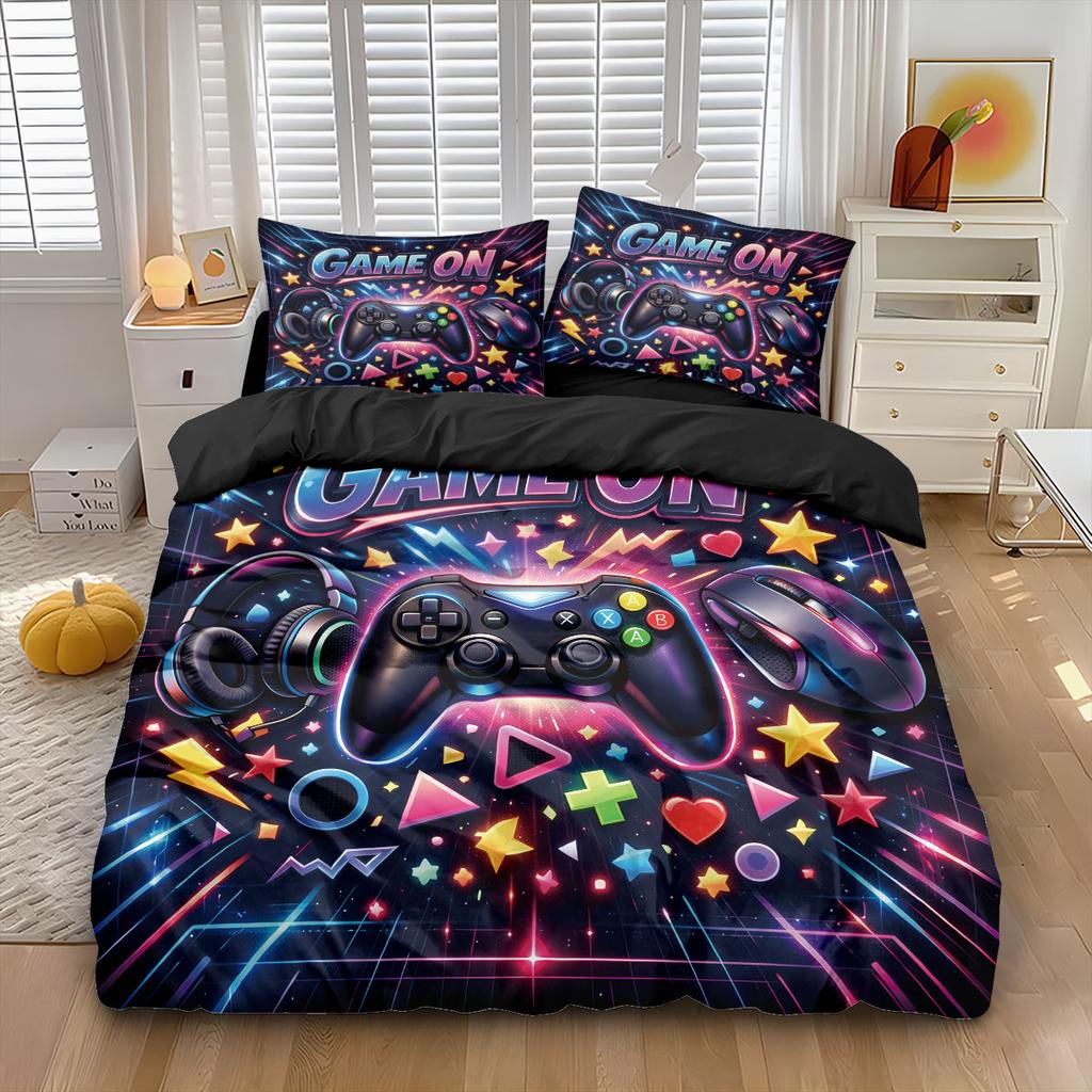 3pcs Cartoon Game Controller Print Coreless Duvet Cover Set Multi Size Comfortable Bedroom Bedding Decoration Machine Washable