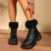 Black Fluffy Fur Thick Bottom Ankle Boots Women Winter Soft Platform Side Zip Leather Snow Boots Short Botas Shoes Mujer