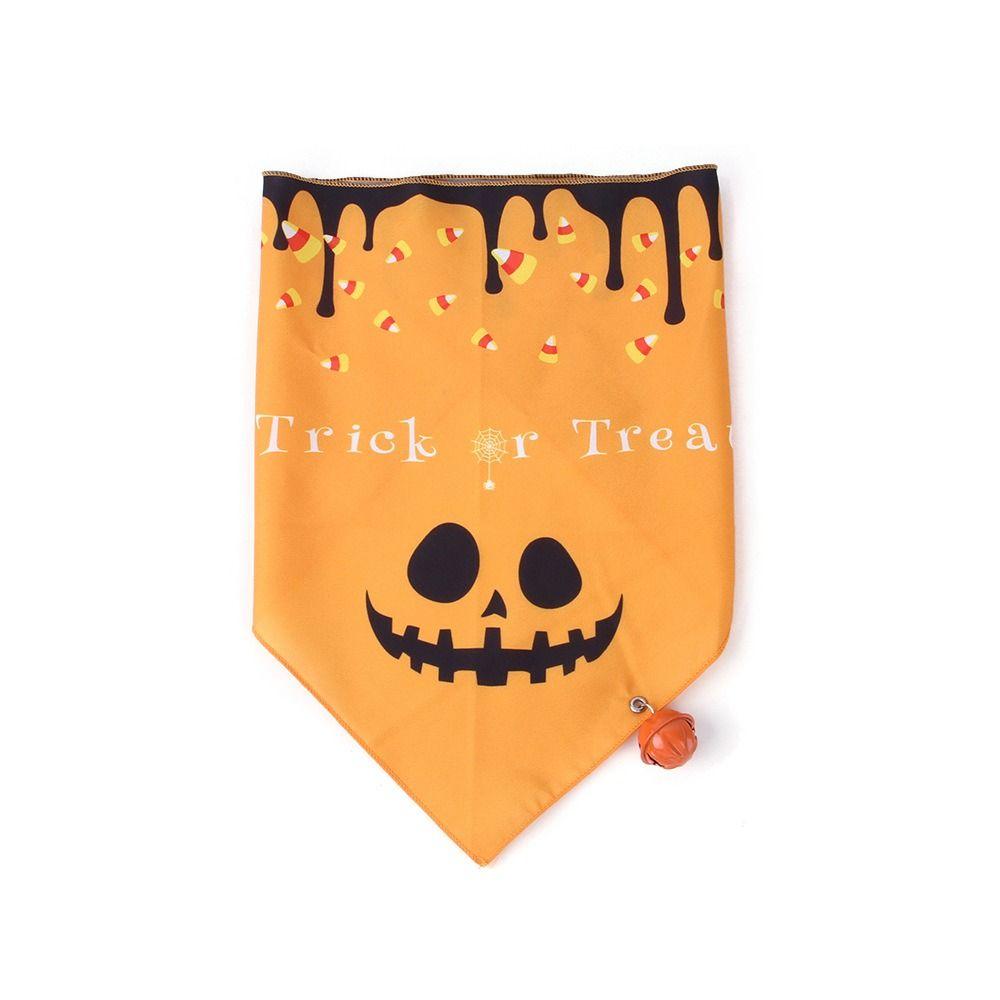 With Bell Halloween Dog Triangle Towel Breathable Pumpkin Dog Bandana  Christmas