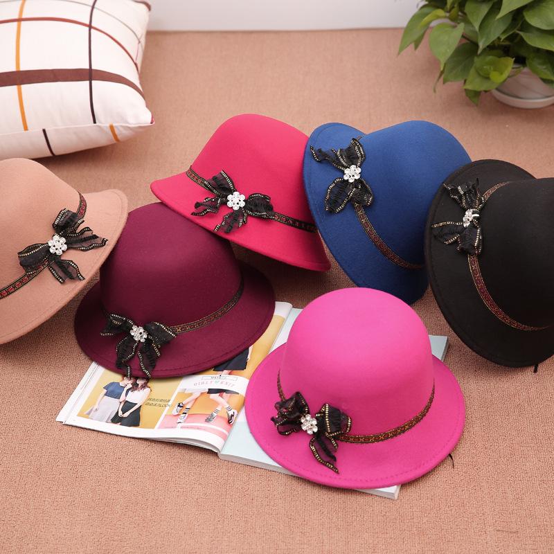 Spring Women's New Hat Woolen Top Hat Fashion Hat Fashion Milliner Basin Hat a Piece