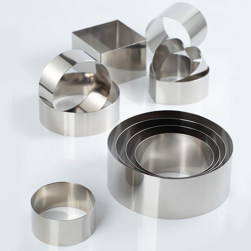 Round Square Heart-Shaped Mousse & Tower Ring, 4-10 Inch, Stainless Steel Baking Mold.