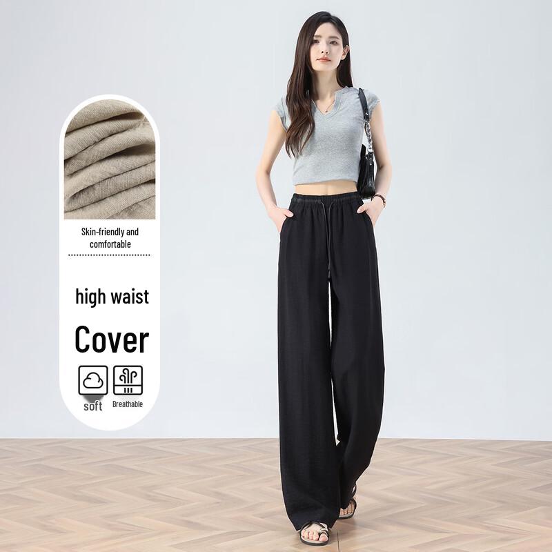 Damen Lässige High-Waist Hose aus Leinenmischung mit weitem Bein