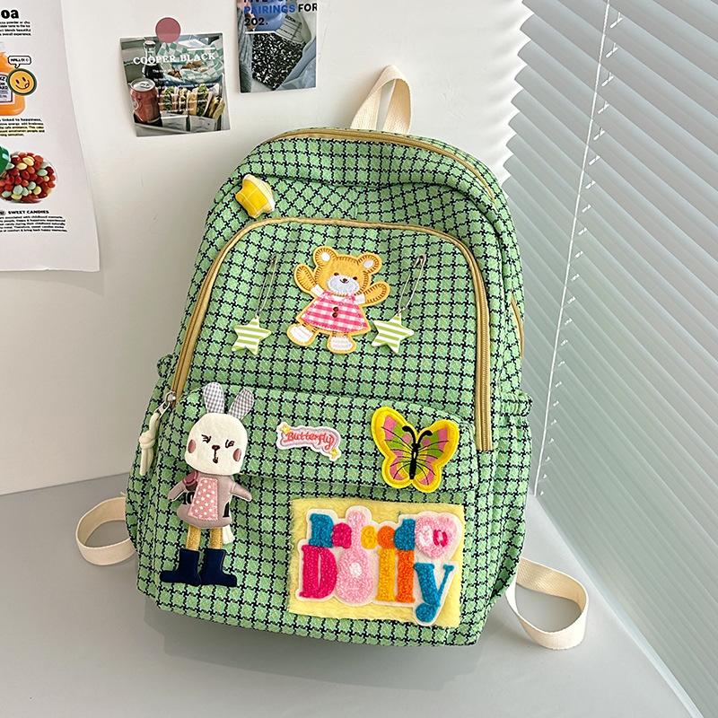 School bag plaid school bag female college student backpack small fresh soft girl cute contrasting color popular backpack