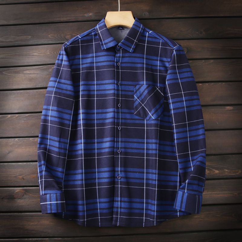 Plus Size! Composite One plus Velvet! Foreign Trade Tail Goods Men's Thickened Warm Plaid Long sleeve Shirts Top Winter
