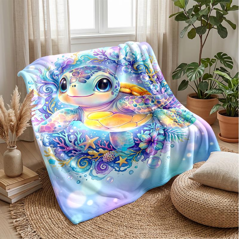 Underwater Fantasy Turtle Theme blanket Lightweight Warm Flannel Blanket Decorative Throw Blanket for Home Decoration