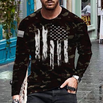 New 3D Five-pointed Star Print Mens Tshirts Long Sleeve Tees Round Neck Casual Pullover Mens Clothing Plus Size