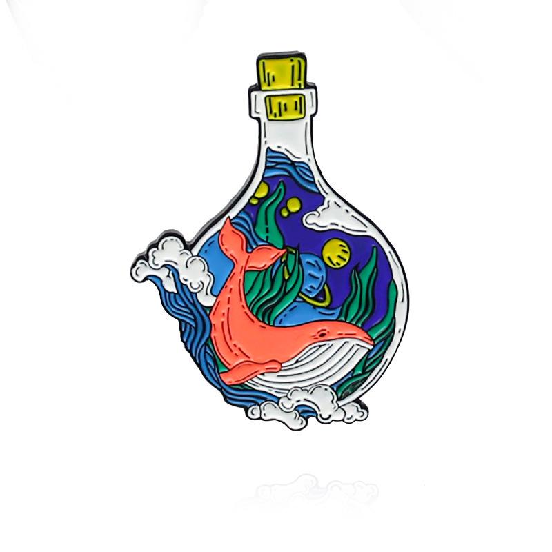 Wave-Shaped Glacier Design Whale Brooch in Magic Bottle