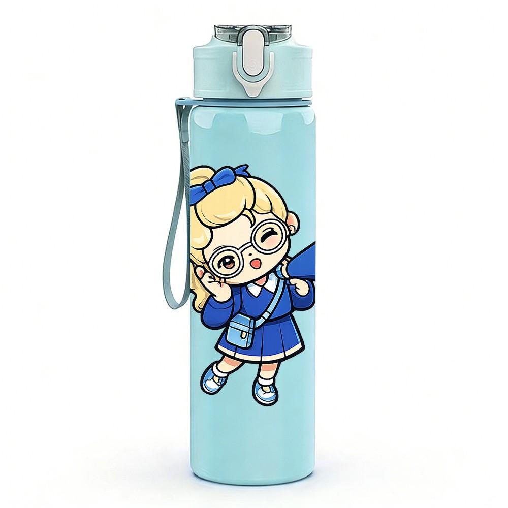 1PC Blue Dress Anime Girl 750ml Color Plastic Sports Water Bottle Leakproof Flip Straw Lid Suitable for Sports Office Home Use