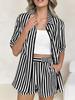1116 new European and American style striped casual suit women's summer lapel collar short-sleeved shorts suit fashionable temperament wear