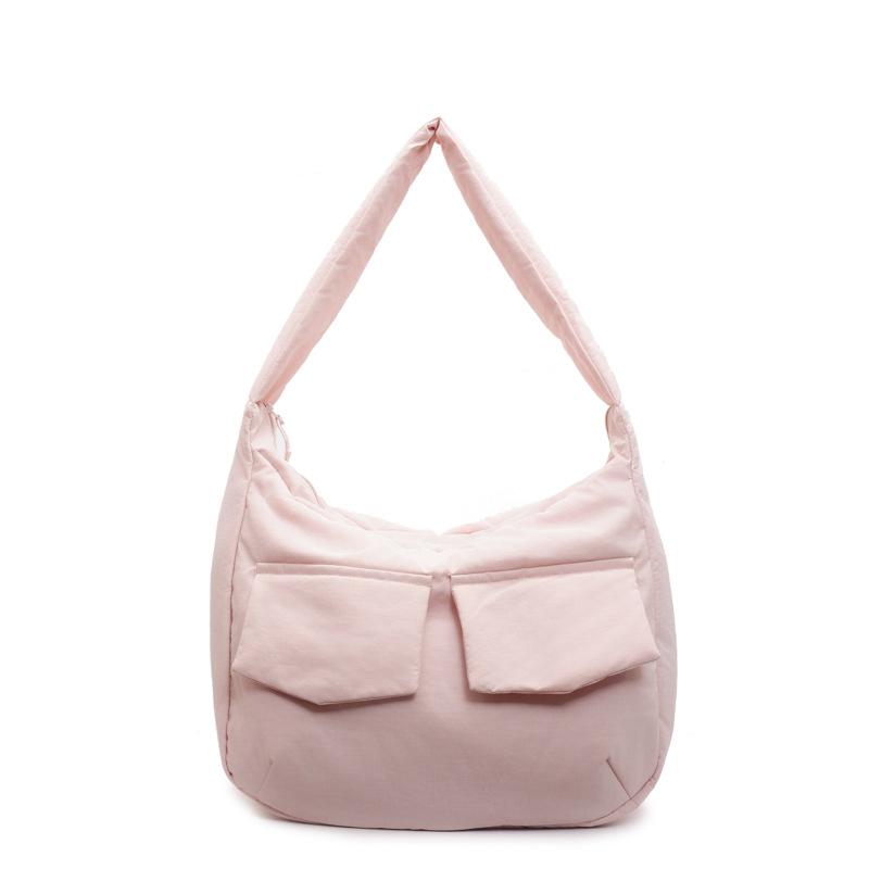 

Новая нейлоновая женская сумка-тоут, сумка-ведро большой вместимости для поездок на работу, простая и универсальная, в стиле ленивого ветра, однотонная One Size светло-розовый