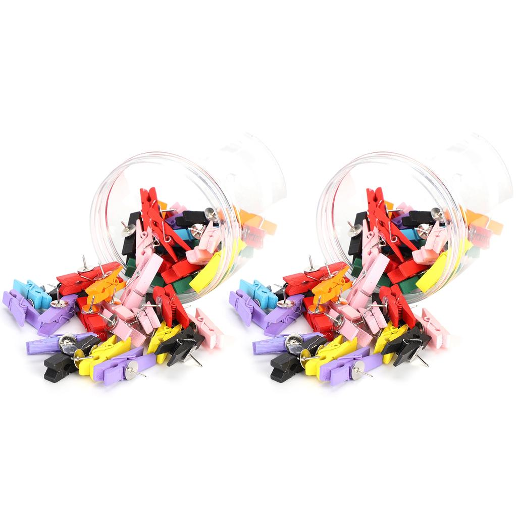 100pcs Push Pins Clips Small Mini Colorful Picture Photo Clips Wooden Crafts Clips