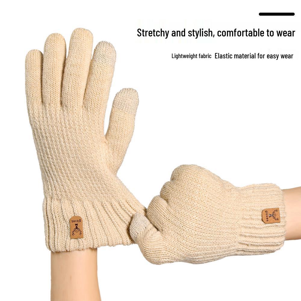 Women's Knit Touchscreen Winter Gloves - Warm, Thickened, Double-Layer Velvet for Outdoor Cycling and Cold Protection