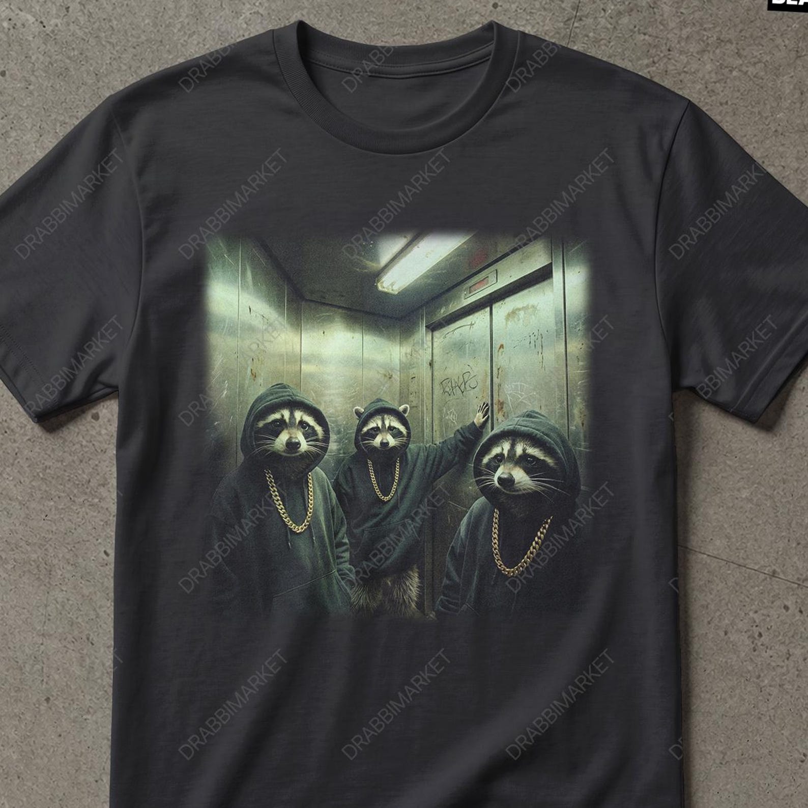 Gangsters Raccoon Chilling in the Elevator Shirt, Gangster Raccoon Shirt, Raccoon Silly Shirt, Funny Racoon Meme Shirt, Funny Street Shirt 4XL