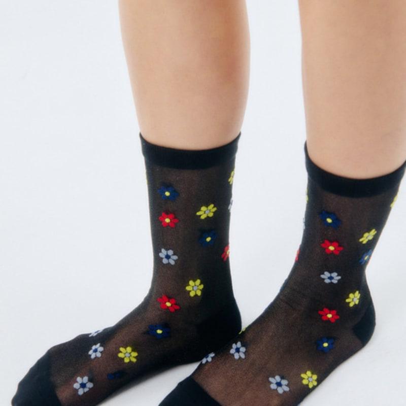I Hate Monday [IHM25SU0407] Colorpop Flower Socks Black