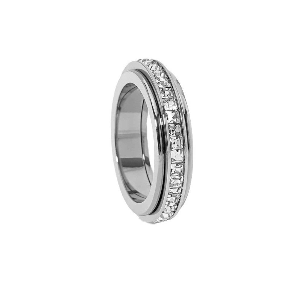 

Titanium Steel Full Drill Ring Elegant Finger Jewelry Simple Rotating Ring Daily Wear Size 10 серебряный