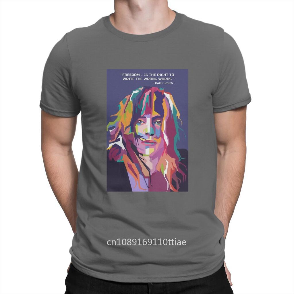 Patti Smith Creative TShirt for Men Best Quotes From Patti Smith In Wpap Round Neck Basic T Shirt Distinctive Gift Clothes Tops