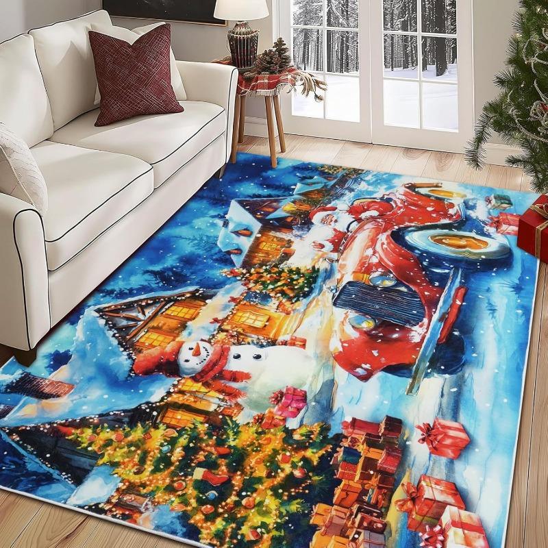 Luxury Flannel Christmas Print Non-Slip Rug Ultra Soft Washable for Living Room Carpet Holiday Door Mat Festive Home Floor Decor