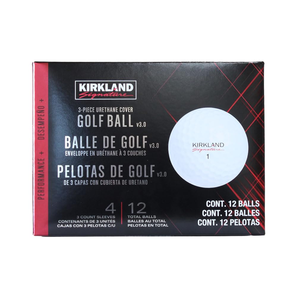 KIRKLAND Signature Performance Golf Urethane 1 Dozen +V3 Balls, 3-Piece Cover, (12 Balls)