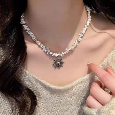^1Pc Retro Hip Hop Ethnic Style Sun Pendant Necklace Beaded Collarbone Chain For Women Neck Decor Accessories Gift