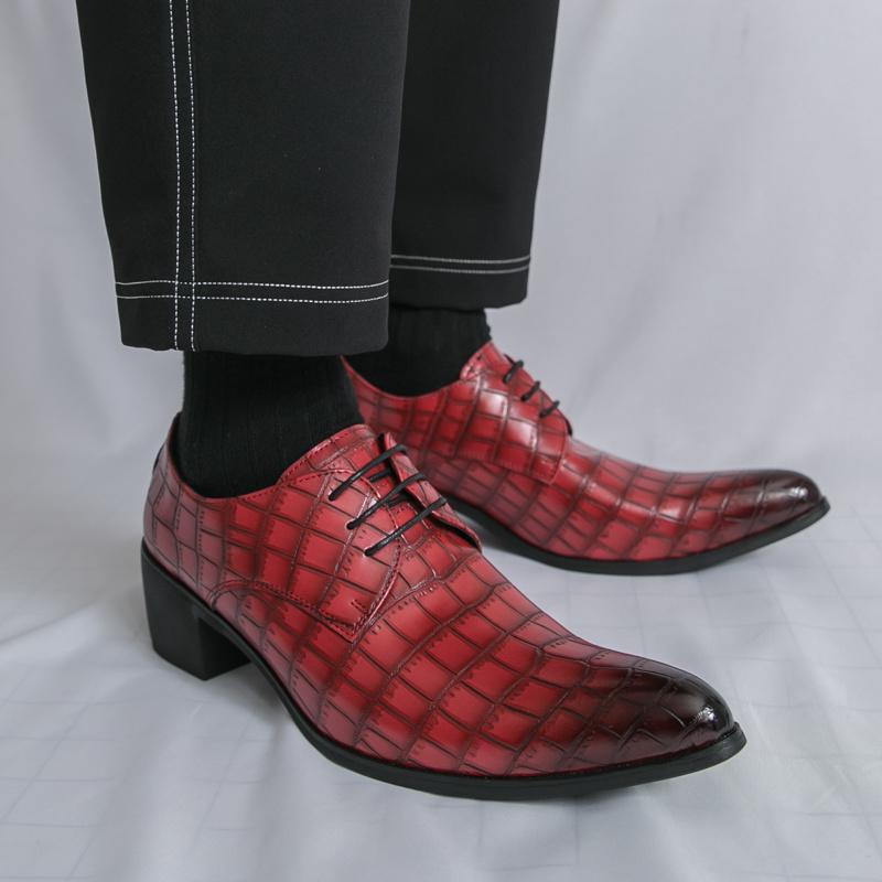 New Luxury Red Men High Heel Leather Shoes Oxford Designer Pointed-toe Dress Shoes Men Groom Suit Wedding Shoes Man Big Size 46