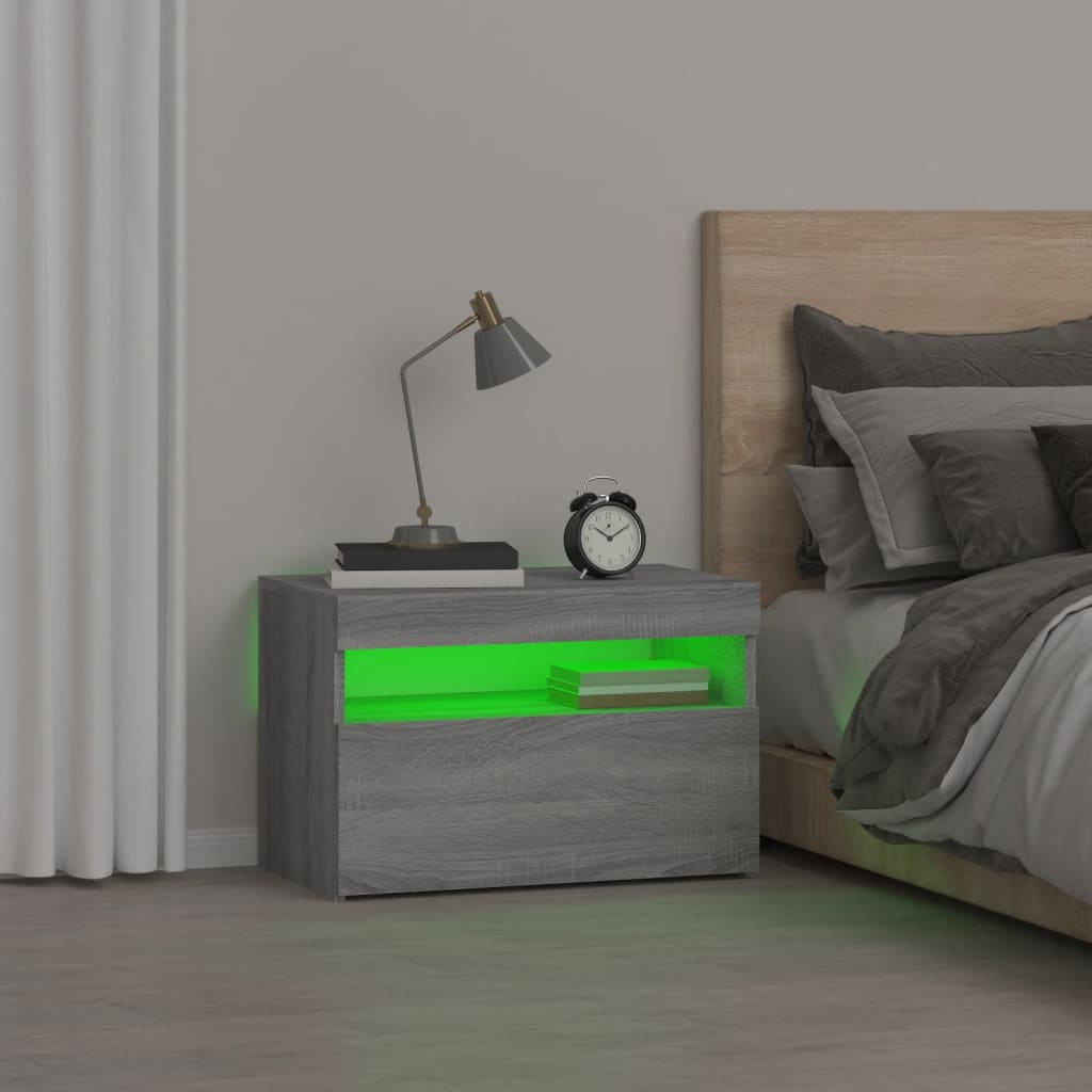 Vidaxl Szafka Nocna Z Oświetleniem Led, Szary Dąb Sonoma, 60X35X40 Cm