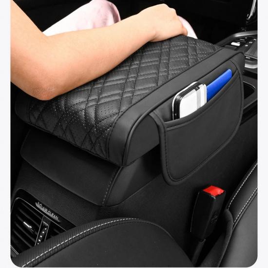 Universal Car Armrest Box Pad Leather Elastic Sponge Height Pad with Side Storage Bag Center Armrest Protective Cushion Support