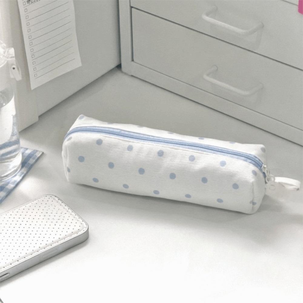 Y2k Pen Bag Cloth Pencil Pouch Makeup Cosmetic Storage Polka Dot Pencil Case  Kids Children