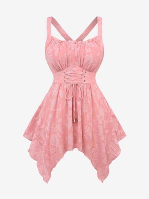 Rosegal Nadměrná velikost Šněrování Očka Volánky Řasení Květiny Žakár Křížení Asymetrické Tílko