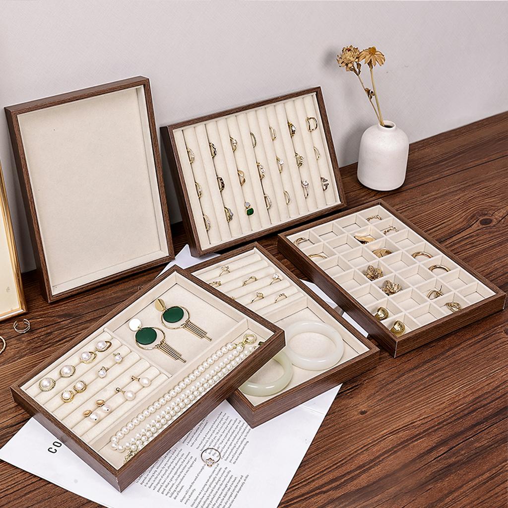 1pc Walnut wood grain jewelry box, jewelry storage tray, store counter display tray, used for rings, necklaces, earrings