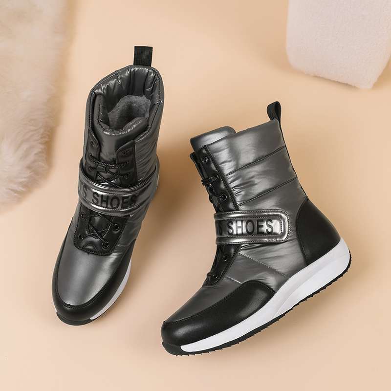 Krazing Pot Microfiber Down Boots Winter Shoes Med Heels Size 44 Wedges Super Size Snow Boots Hook Loop Mixed Color Keep Warm Mid-calf Boots