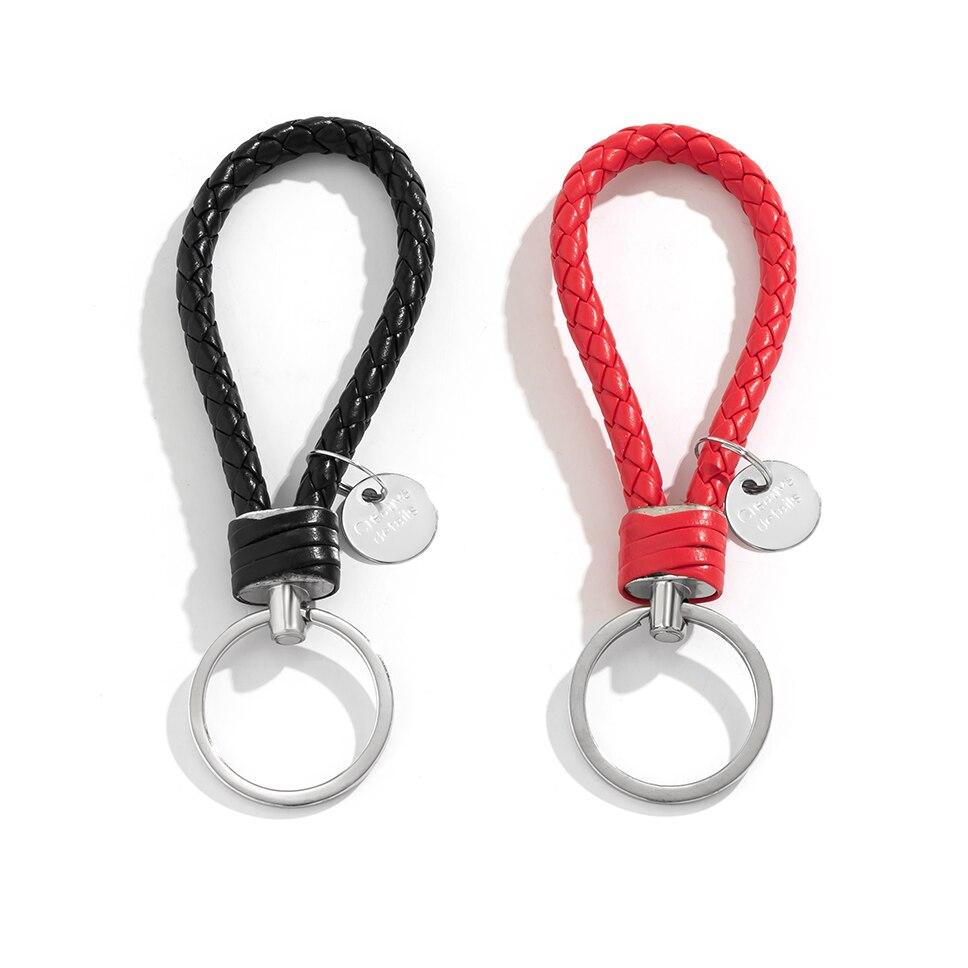 2Pcs/Set Pu Leather Braided Woven Rope Keychain Diy Bag Pendant Key Chain Holder Key Car Trinket Keyring Men Women Gift Jewelry