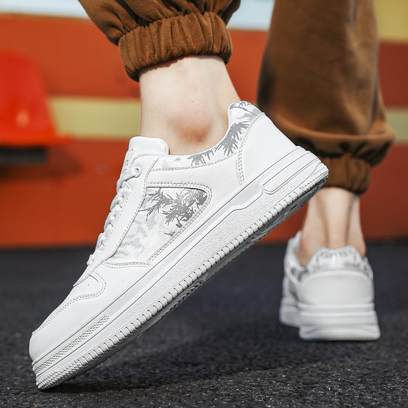 Men’s Jogging Sports Shoes Street Style Khaki Running Sneakers Faux Leather Retro White Print Plus Size Skate Board Shoes