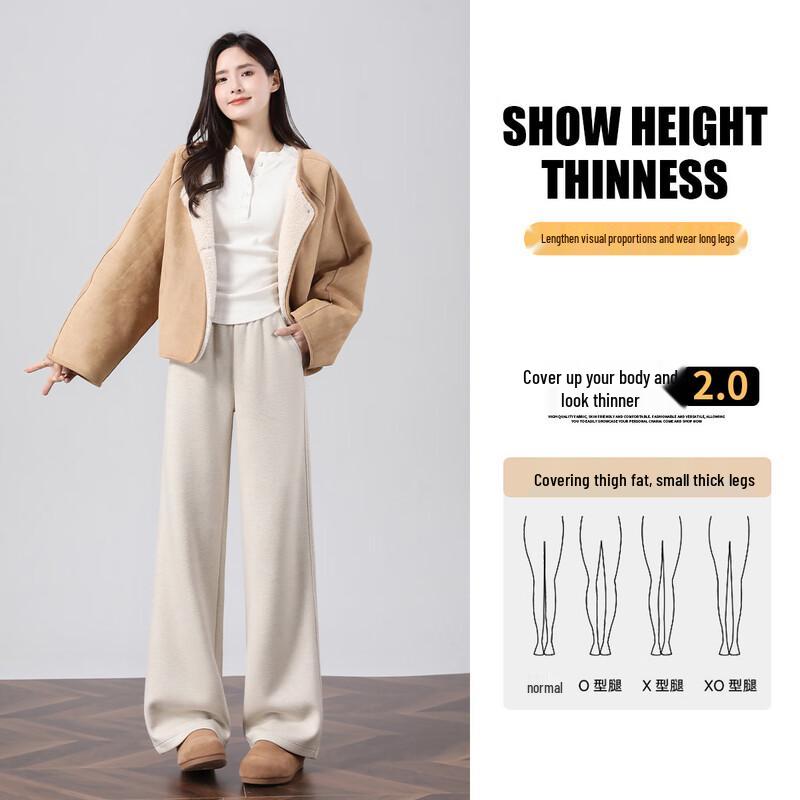 Hstyle Women's Wool Blend High-Waist Wide-Leg Trousers