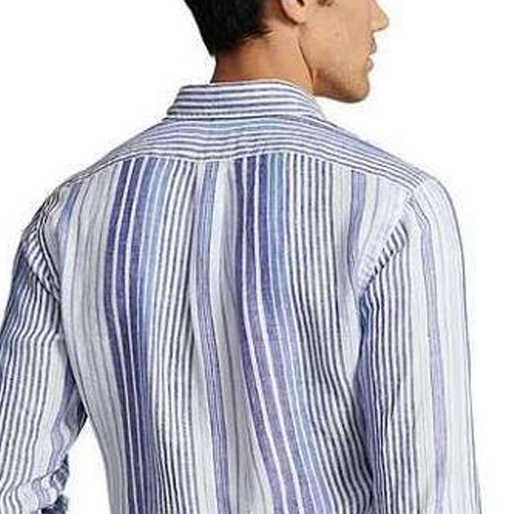 Polo Ralph Lauren Striped Print Pointed Collar Long Sleeve Shirt Men Shirts Blue 710931799-001