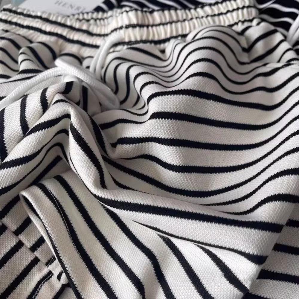 Korean Style High Waist Striped Women's Summer Sports Shorts - Casual Loose Wide Leg Mid-Length Hot Pants