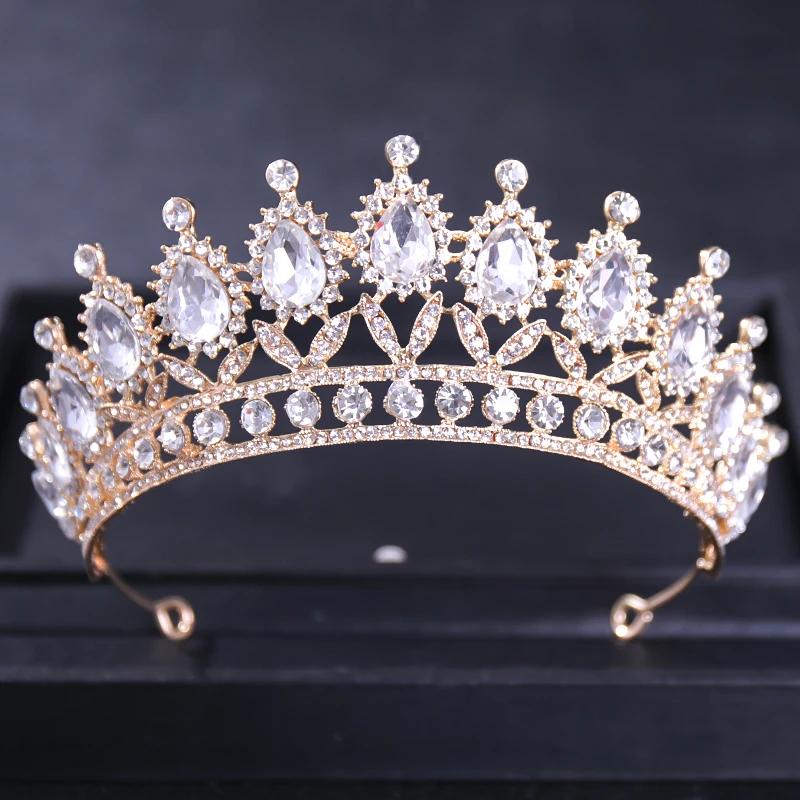 Goldfarbene Luxus-Kristall-Hochzeitstiara und Kronen Party Strass Abschlussball Braut Diadem Krone Tiara für Damen Braut Haarschmuck
