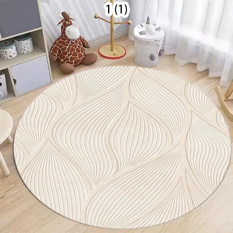 Round Soft Embossed Leaf & Rose Area Rug Non-Slip Washable Circular Floor Carpet for Living Room Bedroom Home Decor