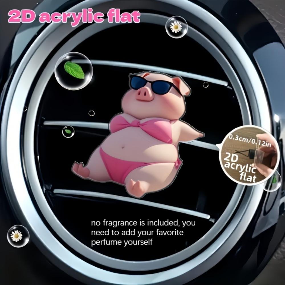 2D Flat Pig Car Vent Clip Decorative Diffuser (fragrance Not Included), Car Interior Decoration, Aromatherapy Clip, Ideal for Holiday Gifts
